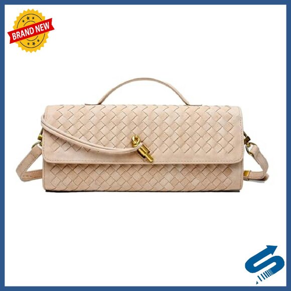 Suede Woven Clutch Crossbody Bag with Removable Strap Evening Purse